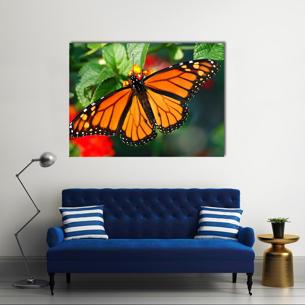 A Beautiful Butterfly With Vibrant Color, On A Lantha Bloom, Multi Panel Canvas Wall Art