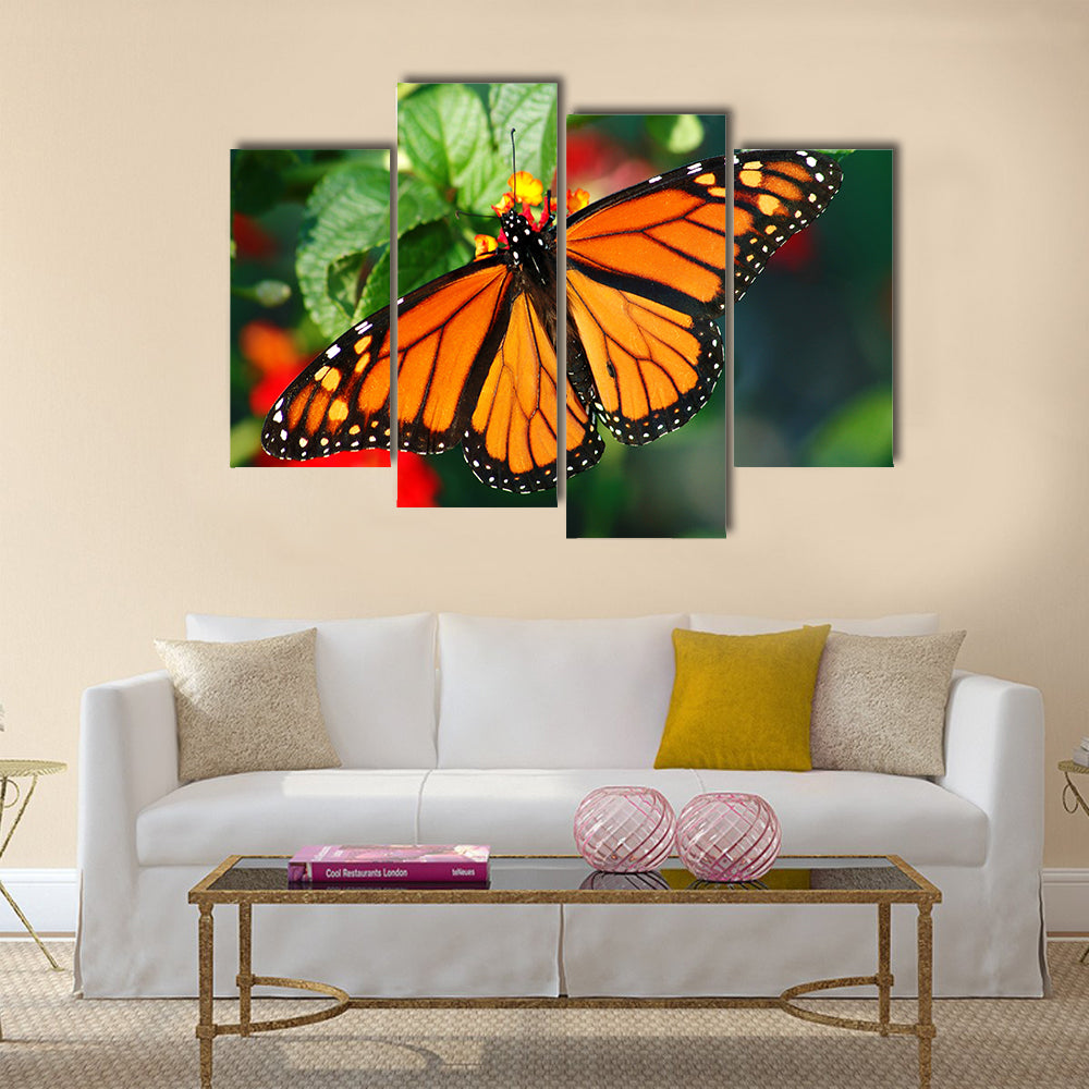 A beautiful Monarch butterfly with vibrant color Multi Panel Canvas Wall Art