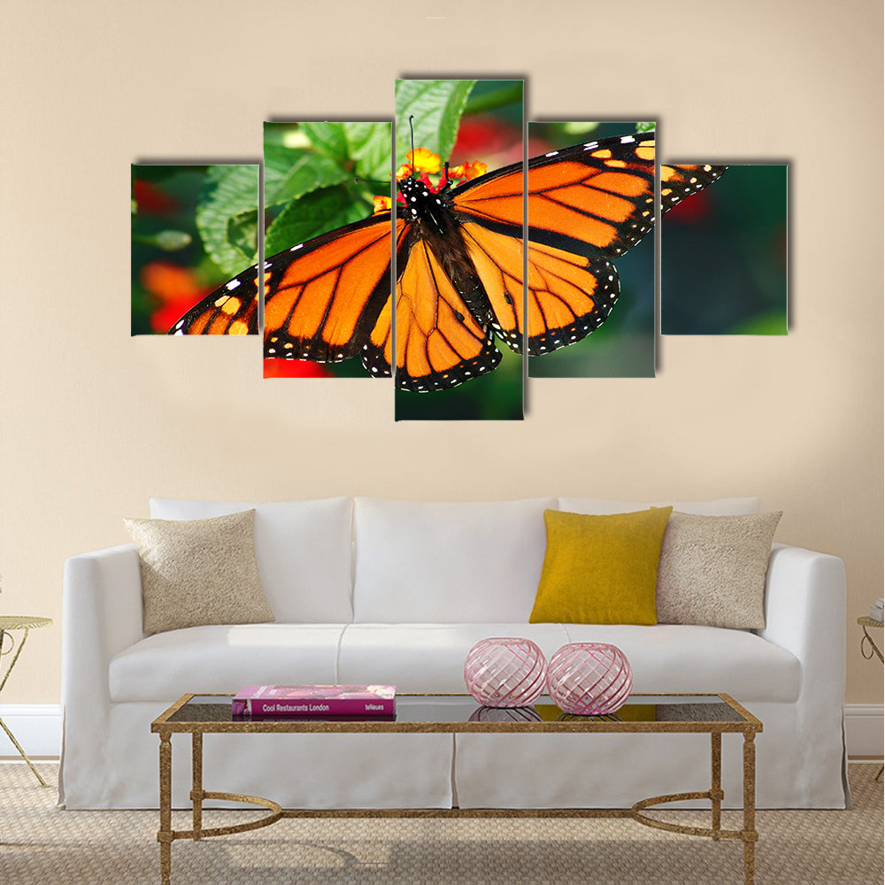 A beautiful Monarch butterfly with vibrant color Multi Panel Canvas Wall Art