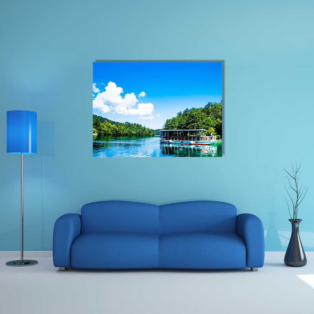 Boat Reflexion In The Plitvice Lakes In Croatia Multi Panel Canvas Wall Art