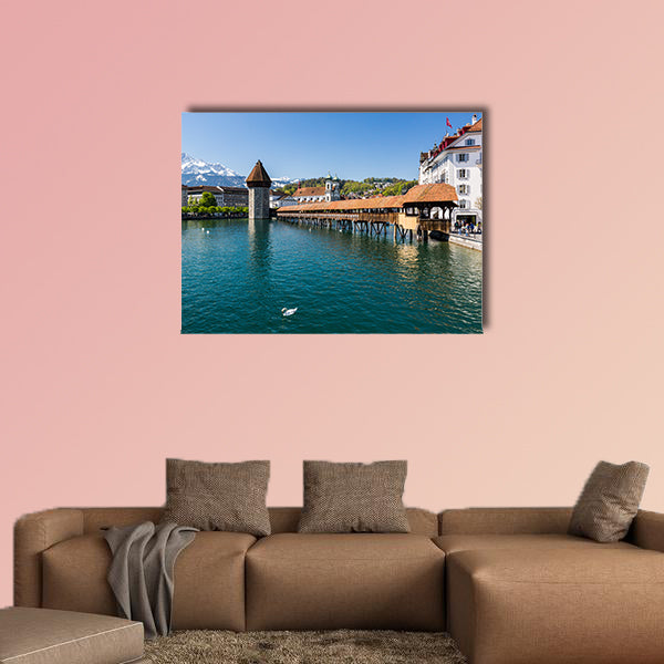 View of the Kapellbrucke in Lucerne in spring, Switzerland multi panel canvas wall art