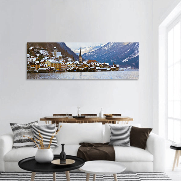 Village Hallstatt on the lake panoramic canvas wall art