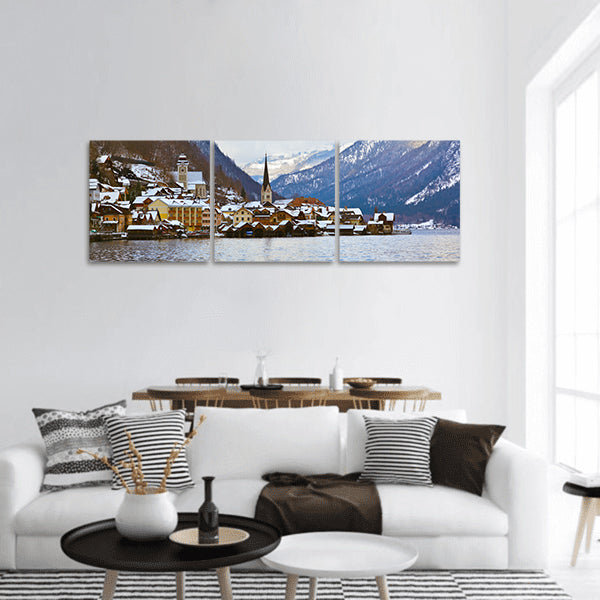 Village Hallstatt on the lake panoramic canvas wall art