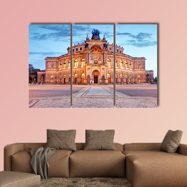Semperoper opera building at night in Dresden multi panel canvas wall art