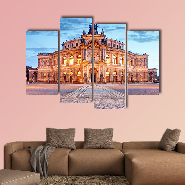 Semperoper opera building at night in Dresden multi panel canvas wall art