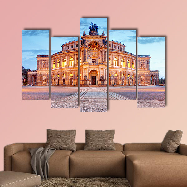 Semperoper opera building at night in Dresden multi panel canvas wall art
