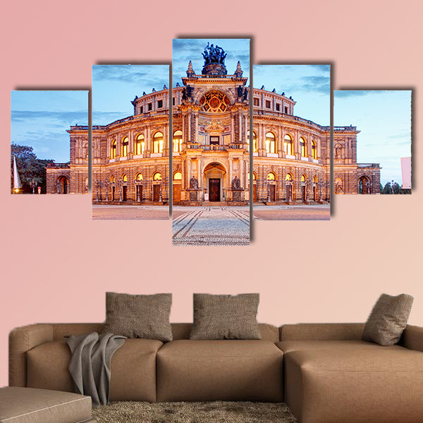 Semperoper opera building at night in Dresden multi panel canvas wall art
