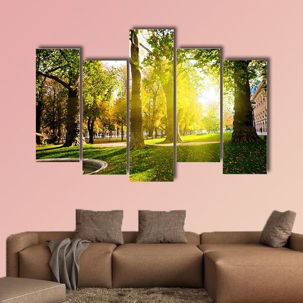Low setting sun in Green Park casting long shadows Multi panel canvas wall art