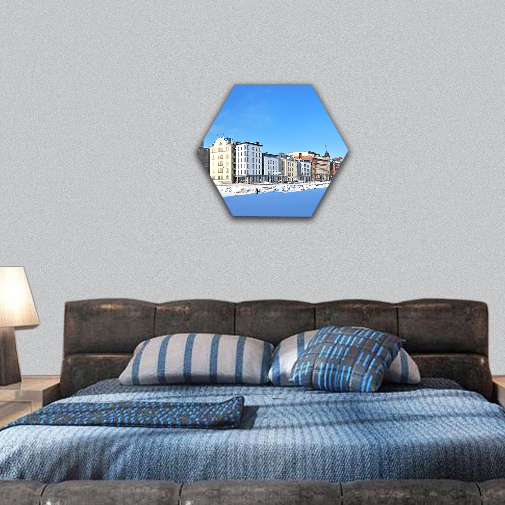 Helsinki, Finland. North Quay in a sunny winter day hexagonal canvas wall art