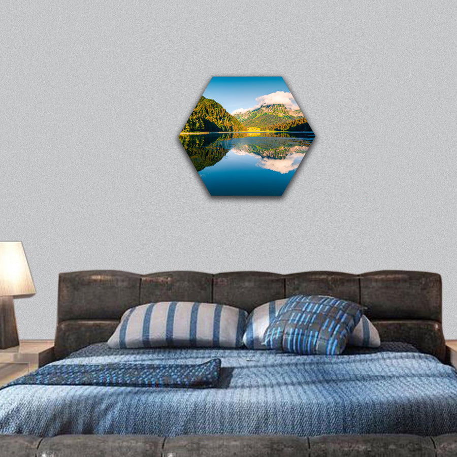 Sunny summer landscape on the Obersee lake hexagonal canvas wall art
