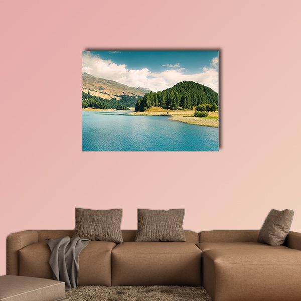 Beautiful summer view of Sils Lake multi panel canvas wall art