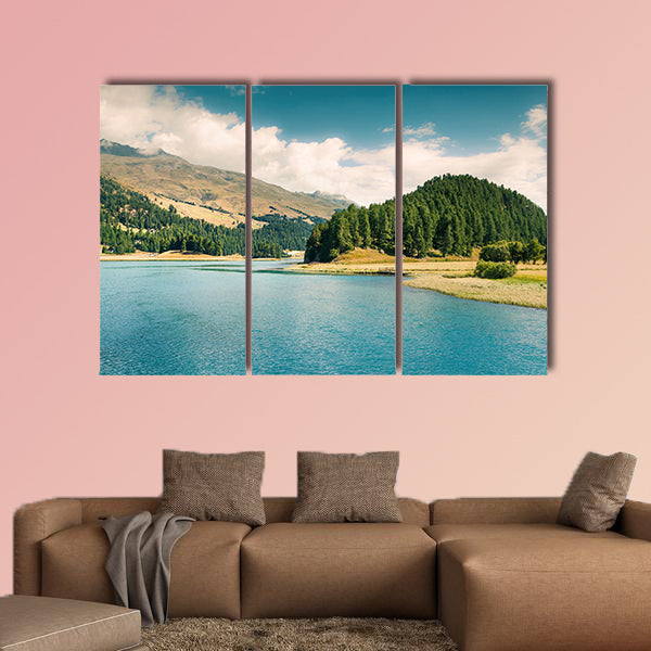 Beautiful summer view of Sils Lake multi panel canvas wall art