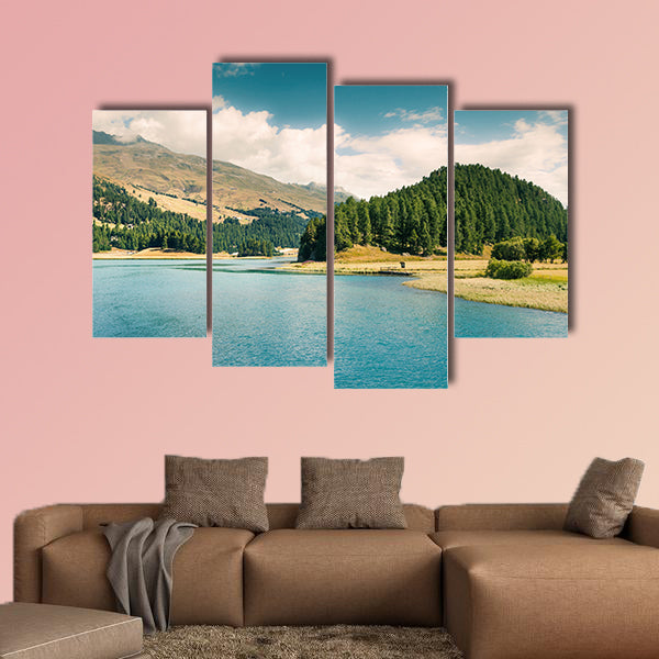 Beautiful summer view of Sils Lake multi panel canvas wall art