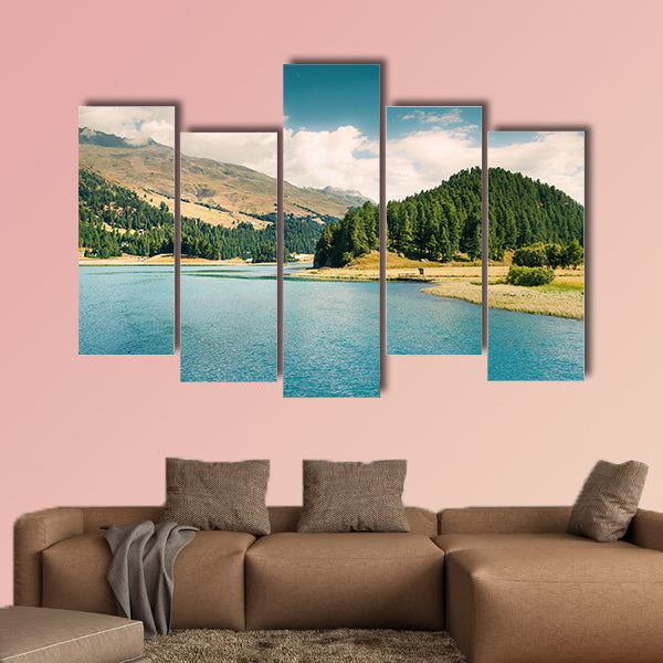Beautiful summer view of Sils Lake multi panel canvas wall art