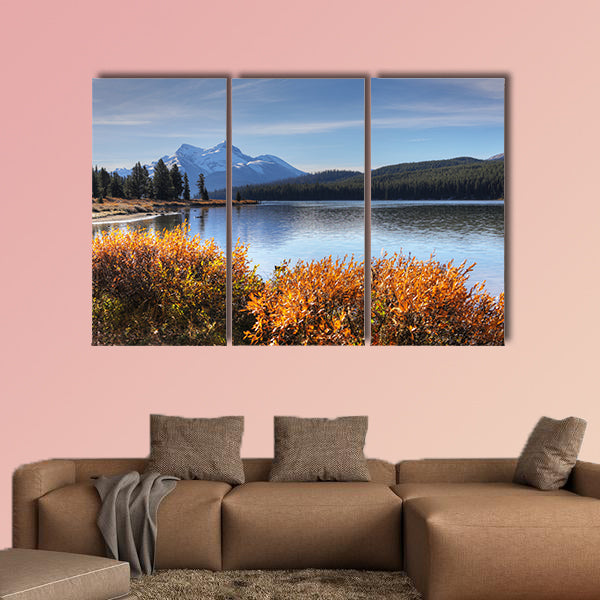 View of Maligne Lake in the Rocky Mountains Multi panel canvas wall art