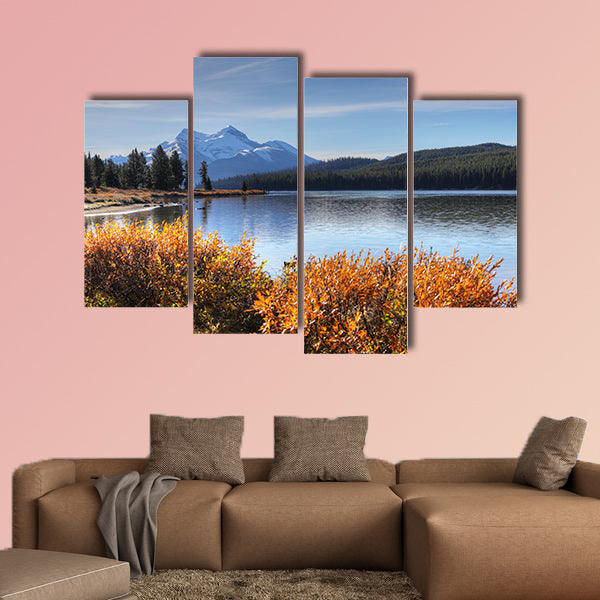 View of Maligne Lake in the Rocky Mountains Multi panel canvas wall art