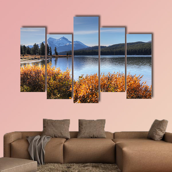 View of Maligne Lake in the Rocky Mountains Multi panel canvas wall art