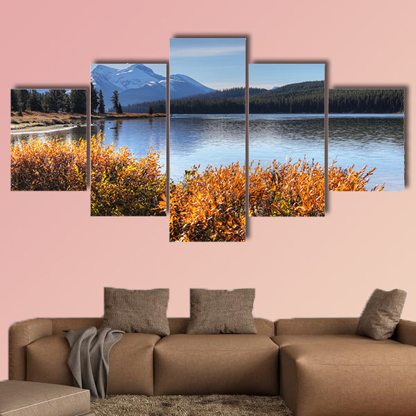 View of Maligne Lake in the Rocky Mountains Multi panel canvas wall art