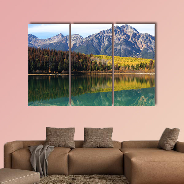 Autumn aspens reflected in the Rocky Mountains, Canada Multi panel canvas wall art