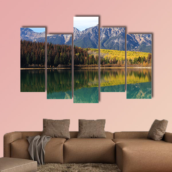 Autumn aspens reflected in the Rocky Mountains, Canada Multi panel canvas wall art