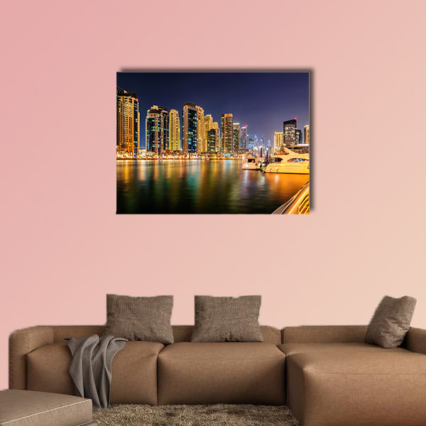 Colorful night Dubai marina skyline, Dubai, United Arab Emirates wall art