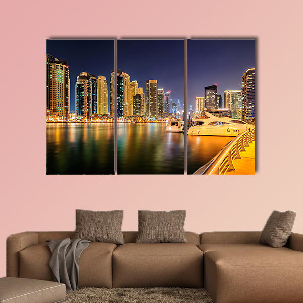 Colorful night Dubai marina skyline, Dubai, United Arab Emirates wall art