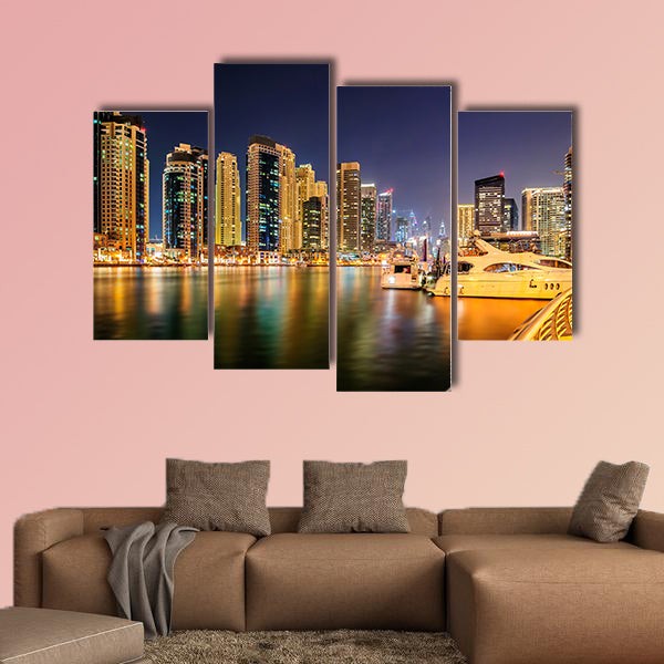 Colorful night Dubai marina skyline, Dubai, United Arab Emirates wall art