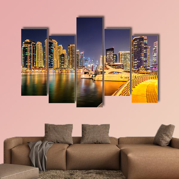 Colorful night Dubai marina skyline, Dubai, United Arab Emirates wall art