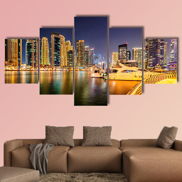 Colorful night Dubai marina skyline, Dubai, United Arab Emirates wall art