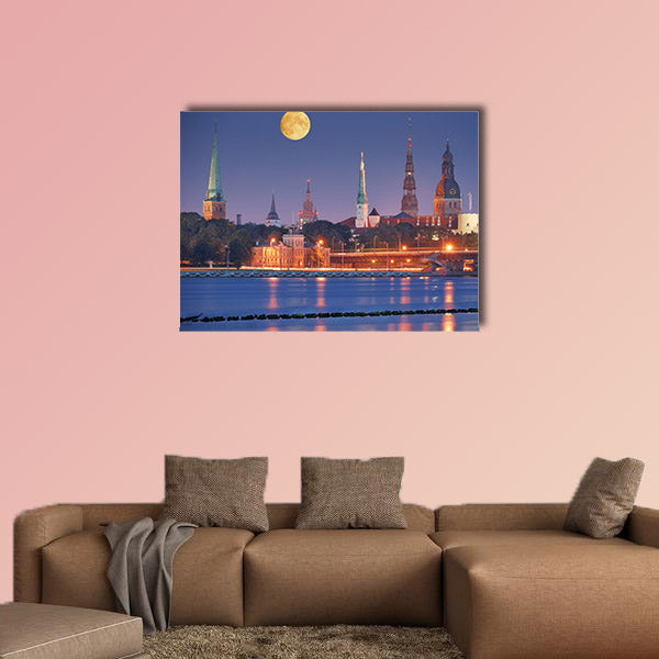Quay of Daugava River in Riga, Latvia multi panel canvas wall art