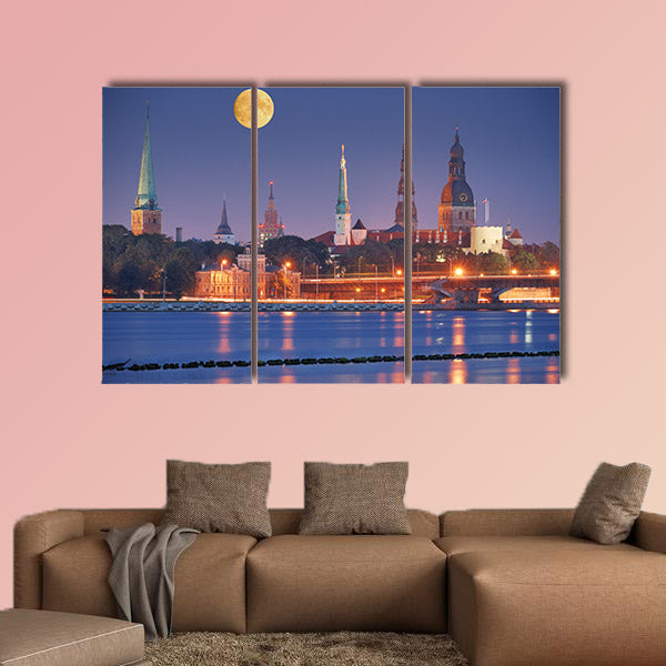Quay of Daugava River in Riga, Latvia multi panel canvas wall art