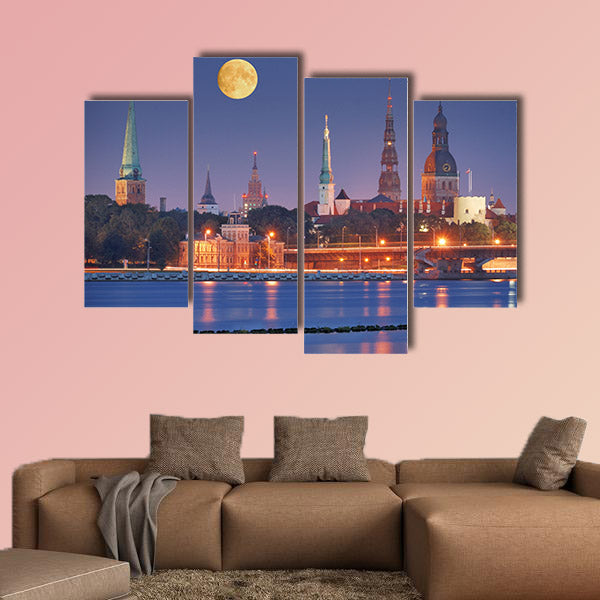 Quay of Daugava River in Riga, Latvia multi panel canvas wall art