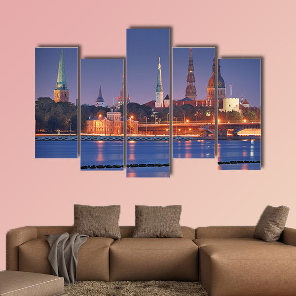 Quay of Daugava River in Riga, Latvia multi panel canvas wall art