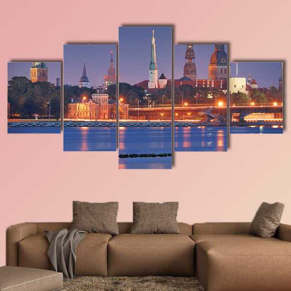 Quay of Daugava River in Riga, Latvia multi panel canvas wall art