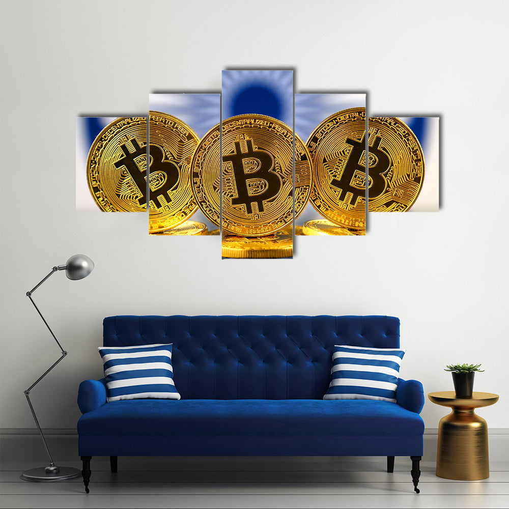 Physical version of Bitcoin (new virtual money) and India Flag multi panel canvas wall art