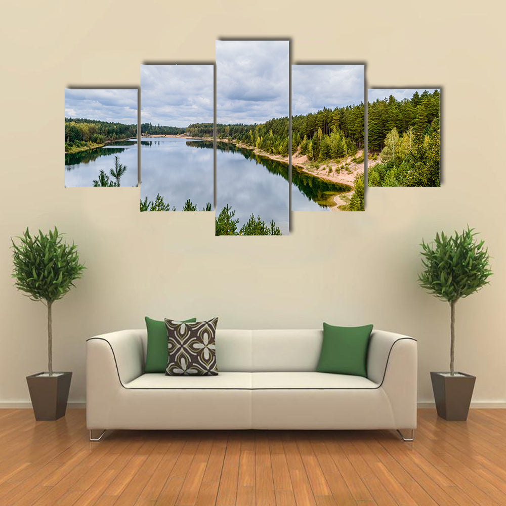 The Beauty Of The Country, Lake And River In Forest On A Hot Summer Day Multi Panel Canvas Wall Art