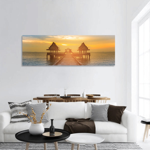 Sunset seacoast coastline walkway natural landscape Panoramic canvas Wall Art