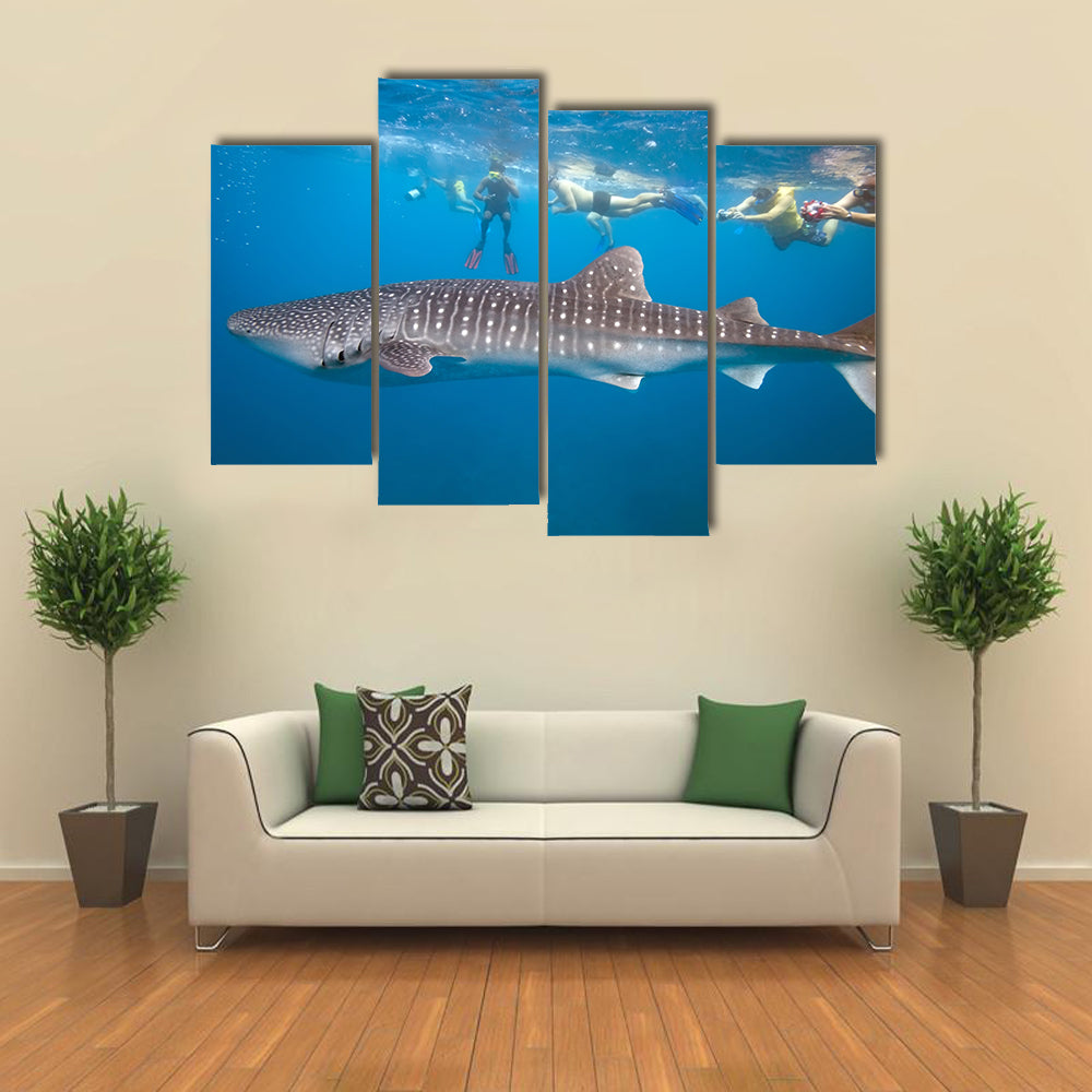 Whale Shark And Snorkeling People Multi Panel Canvas Wall Art