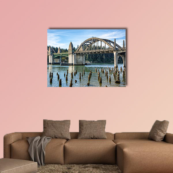 Siuslaw River Bridge from the Florence Marin, Oregon USA multi panel canvas wall art