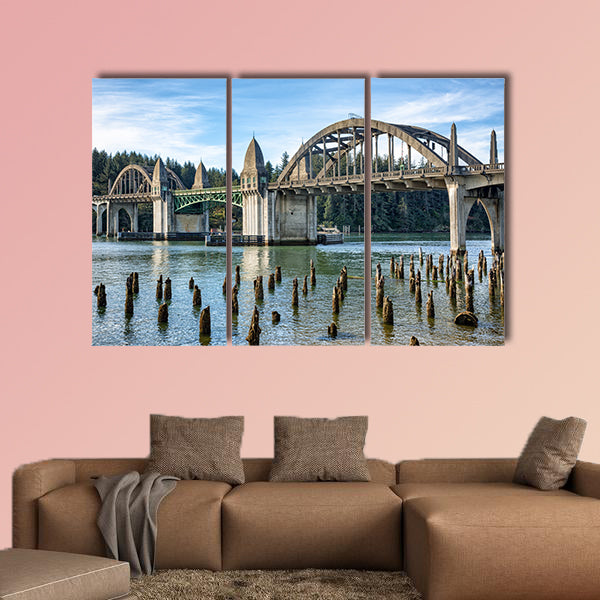 Siuslaw River Bridge from the Florence Marin, Oregon USA multi panel canvas wall art