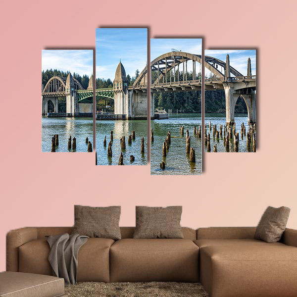 Siuslaw River Bridge from the Florence Marin, Oregon USA multi panel canvas wall art