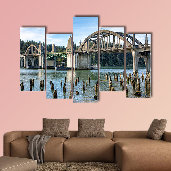 Siuslaw River Bridge from the Florence Marin, Oregon USA multi panel canvas wall art