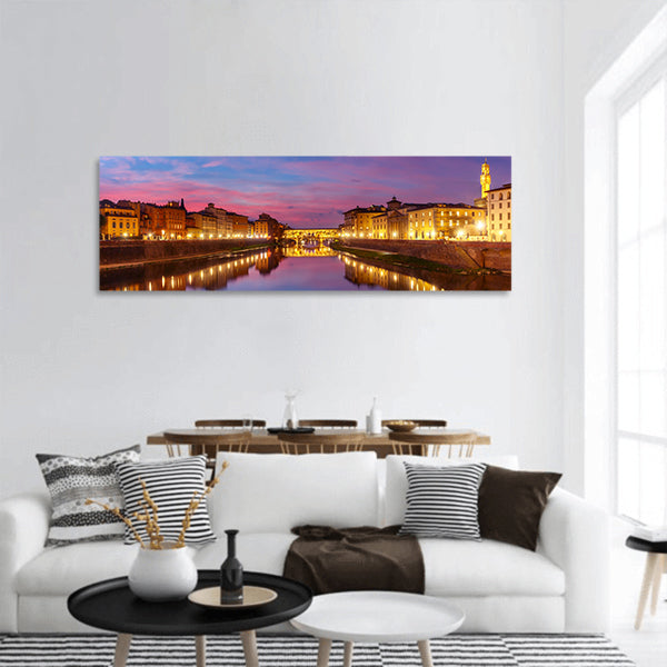 River Arno and famous bridge Ponte Vecchio at sunset panoramic canvas wall art