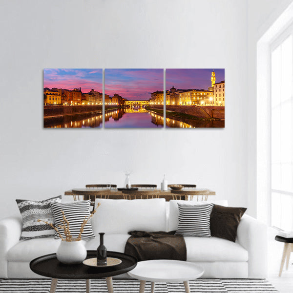 River Arno and famous bridge Ponte Vecchio at sunset in Florence,Tuscany, Italy panoramic canvas wall art