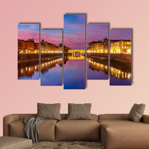 Panoramic view of River Arno in Florence, Tuscany, Italy multi panel canvas wall art