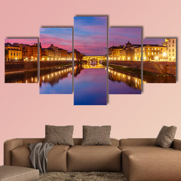 Panoramic view of River Arno in Florence, Tuscany, Italy multi panel canvas wall art