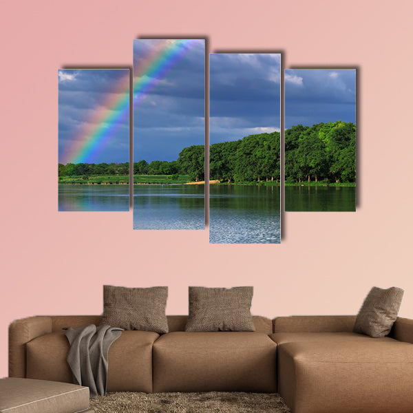 Rainbow over the lake close up Multi panel canvas wall art