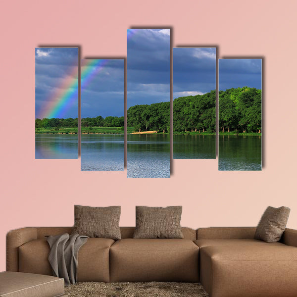 Rainbow over the lake close up Multi panel canvas wall art