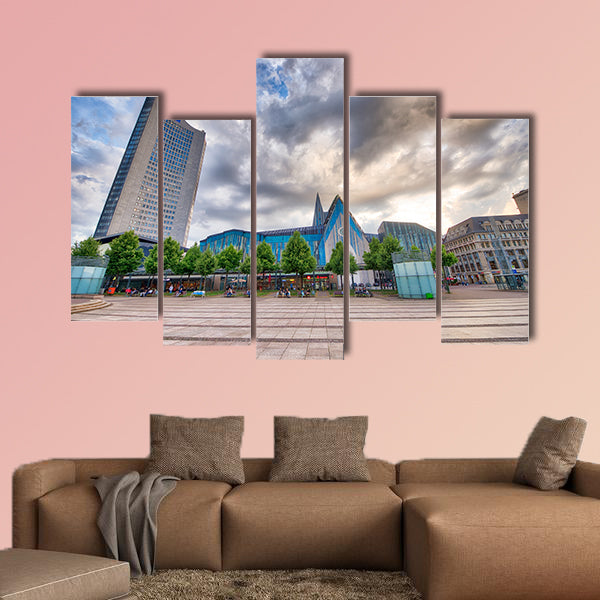 Tourists in Augustusplatz, Leipzig, Germany multi panel canvas wall art