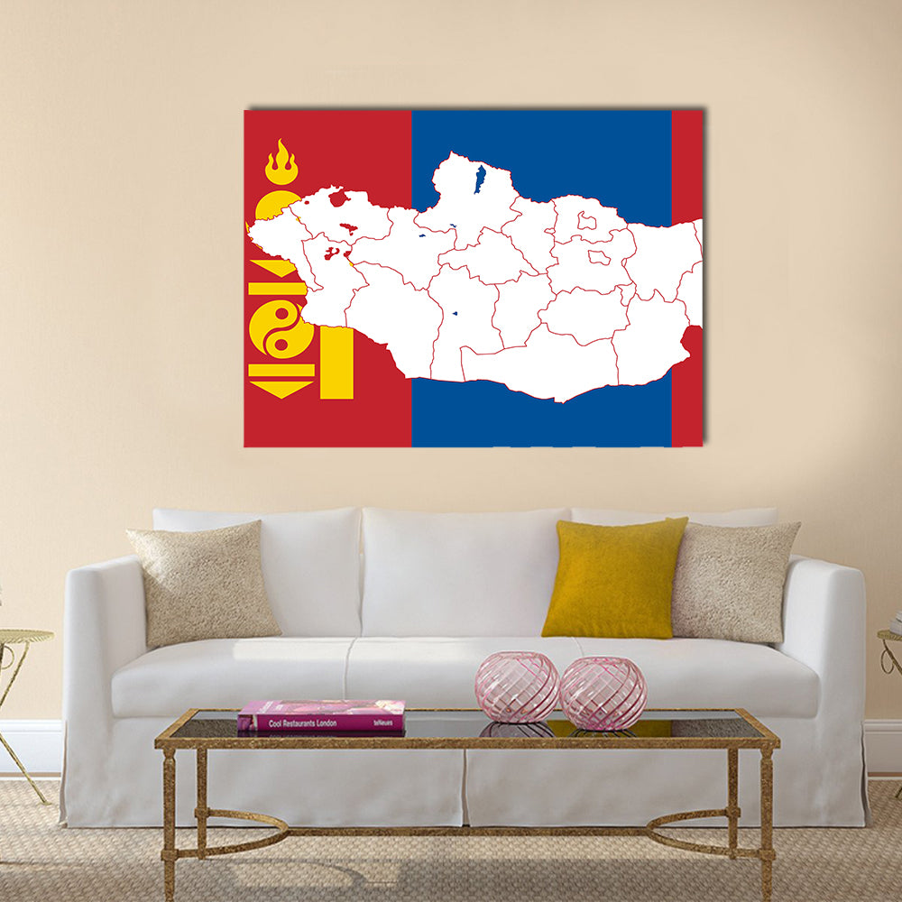 Map and flag of Mongolia. Vector illustration World map Multi panel canvas wall art